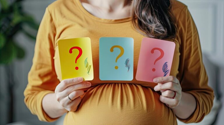 pregnant-woman-holding-square-multicolored-stickers-with-question-marks-large